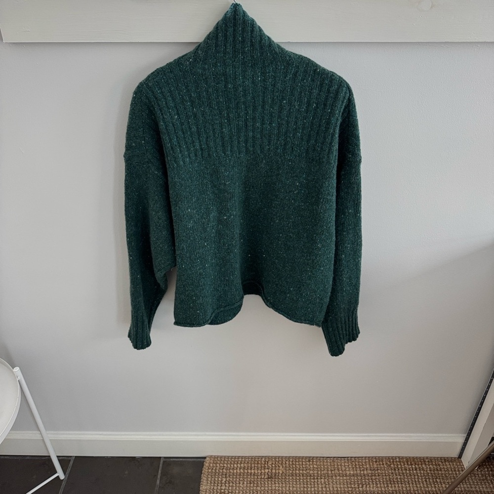 J. Crew Women's Ribbed Turtleneck Sweater Donegal Wool Blend Forrest Sprinkle L - Picture 5 of 9